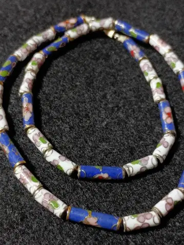 목걸이 칠보 세공 비즈 앤티크 중국 파랑 화이트 남녀 공용 벼룩시장