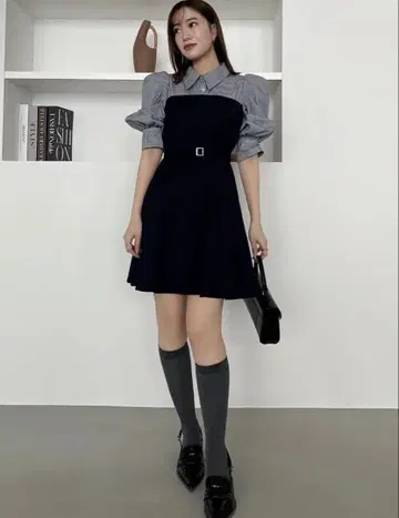 dazzlin 레이어드 셔츠 미니 원피스