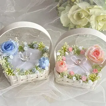 2개 세트 2명이 운반하는 링 필로우 바스켓 핑크와 블루