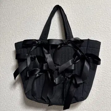 리랜드트루 키티 리본 토트 백 블랙 누비 퀼팅