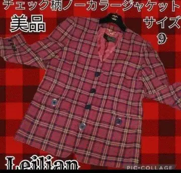 새상품급 Leilian 레리안 노카라 자켓 체크 독일 원단 사용