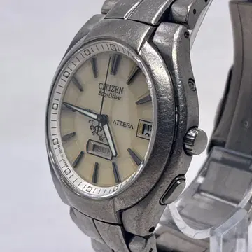 레어 베이지 다이얼 시티즌 아테사 에코 드라이브 티타늄 데이데이트 작동품