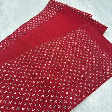 컨디션 최상 반폭 오비 니시진 치구사 오비 십자가 무늬 크림슨