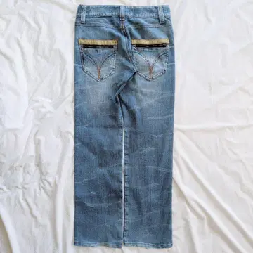 y2k 시크 스타일 그런지 스트레이트 데님 백 지퍼 포켓 라이트 블루