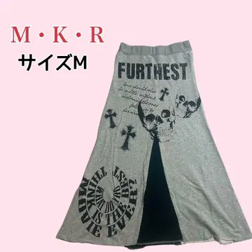 고딕 y2k MKR 스컬 x 크로스 영문 로고 절개 롱 스커트 M