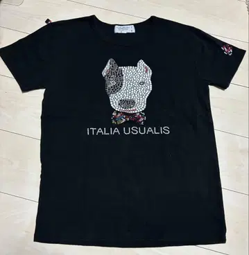 ITALIA USUALIS 스톤 장식 T셔츠 블랙