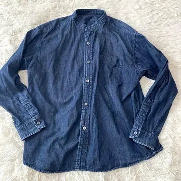 유니클로 데님 셔츠 L 인디고 밴드 카라