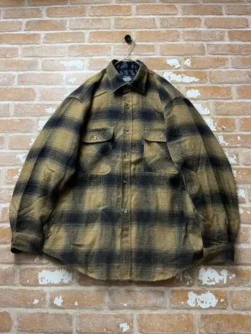 90s 플란넬 셔츠 옴브레 체크 셔츠 베이지 구제 의류 아메카지
