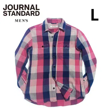 저널 스탠다드 헤비 플란넬 셔츠 L 블록 체크 핑크 네이비 두꺼운 원단