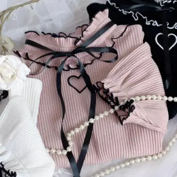 MA*RS 하트 컷아웃 골지 상의 핑크 걸리시