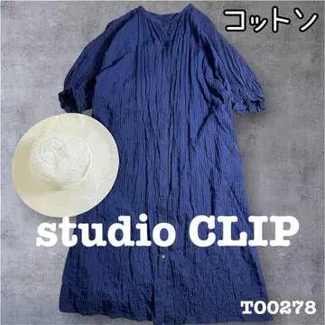 스튜디오 클립 코튼 레이스 롱 셔츠 원피스 네이비 루즈핏