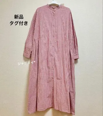 사만사 모스모스 원피스 핑크 깅엄 체크 프론트 오픈