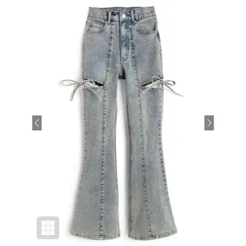 GRL 사이드 컷 아웃 리본 플레어 데님 팬츠 cu578 라이트 블루 S