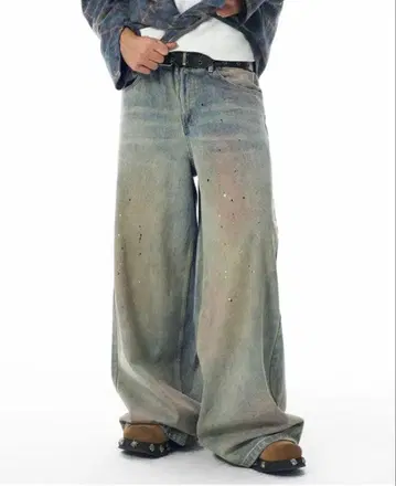 menes JHYQ Dirty Mid Blue Baggy Jeans