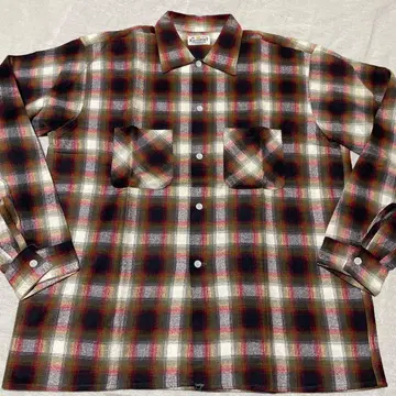 60s 데드스탁 빈티지 프린트 플란넬 셔츠 옴브레, 섀도우 체크