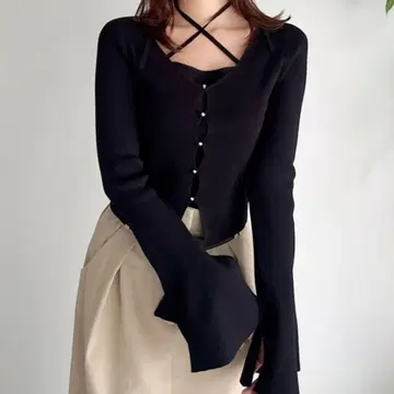 dazzlin 가디건 타이트 상의 블랙