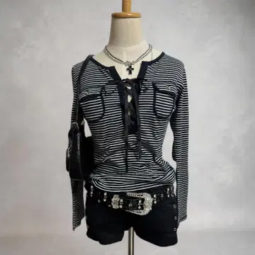 COMME CA ISM y2k 헤이세이 갸루 레이스업 보더 상의