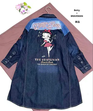 BRAVEMAN 베티 붑 데님 원피스 인디고 자수 백 로고