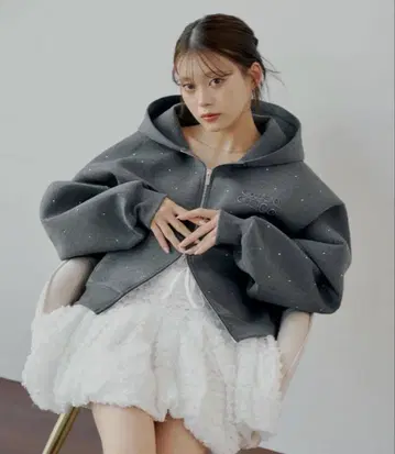 Chico 반짝반짝 후드티 라메 스톤 후드티 chico W 지퍼 볼륨