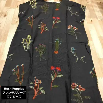 Hush Puppies 꽃무늬 자수 프렌치 슬리브 원피스 차콜 그레이