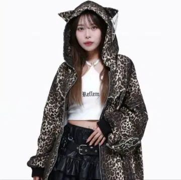 REFLEM 지퍼 후드티 레오파드 무늬