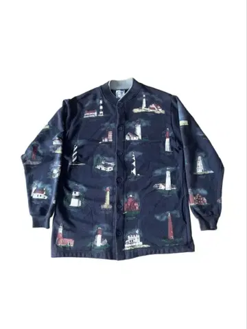 [ XL ] 90s ART UNLIMITED 등대 올 패턴 맨투맨 가디건