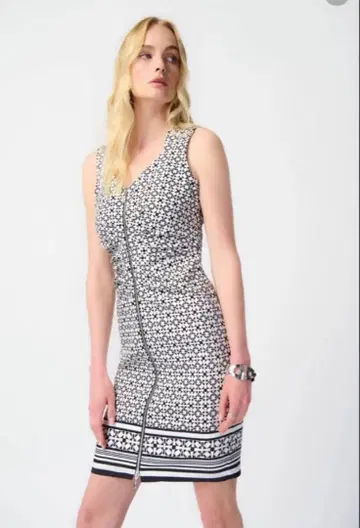 Joseph Ribkoff 타이트 원피스 지퍼 기하학 패턴 S