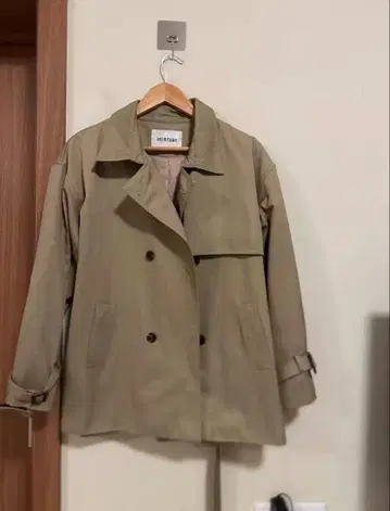 카키 숏 트렌치코트 더블 버튼