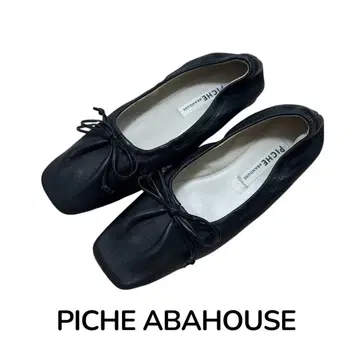 PICHE ABAHOUSE 가죽 셔링 발레 슈즈 블랙