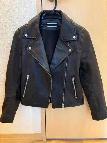 HARE 블랙 가죽 더블 라이더 자켓