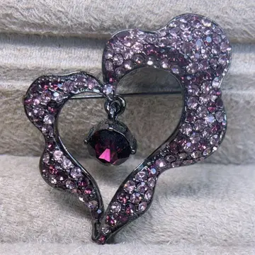 2WAY 흔들리는 대형 스톤 하트 브로치 펜던트 탑 파베 보라색 화려함