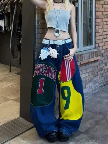 컬러풀 패치워크 데님 팬츠