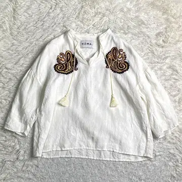 고품질 NOMA t.d 블라우스 린넨 100% 인도산 자수 화이트 루즈핏