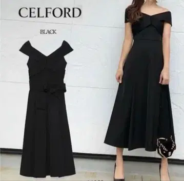 CELFORD 블랙 원피스 오프숄더 드레스 38