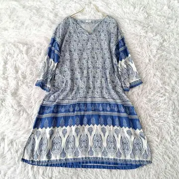 미네랄 MINELAL 페이즐리 무늬 7부 소매 티셔츠 플레어 원피스 F