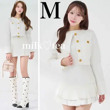 택 포함 새상품 다리치 DD 버튼 노카라 데님 자켓 M 화이트