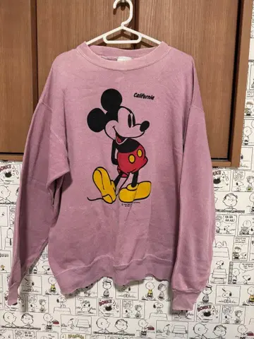 90s 미키마우스 프린트 맨투맨 연보라