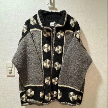 구제 의류 90년대 올 패턴 에콰도르 니트 울 니트 풀 지퍼 니트