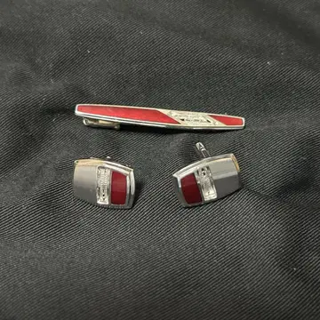 실버 빨간색 커프스 링크 타이 바 세트