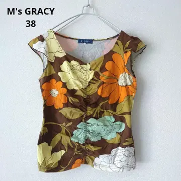 엠즈 그레이시 꽃무늬 티셔츠 개더 레트로 브라운 38