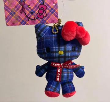 헬로키티 봉제 인형 마스코트 키체인 50주년 타탄 체크