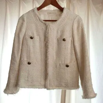 Spick and Span 노카라 자켓 38 M 프린지 트위드