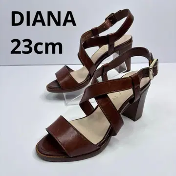 컨디션 최상 다이애나 크로스 스트랩 샌들 브라운 가죽 청키