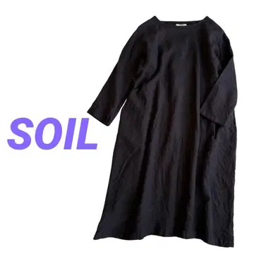 soil 린넨 원피스 백 개더 원피스 롱 블랙