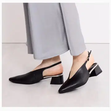 [ 24.5cm ] 히미코 V컷 슬링백 펌프스 블랙 천연 가죽