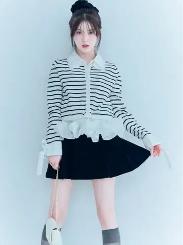 SNIDEL 셔츠 도킹 헴 볼륨 니트 풀오버