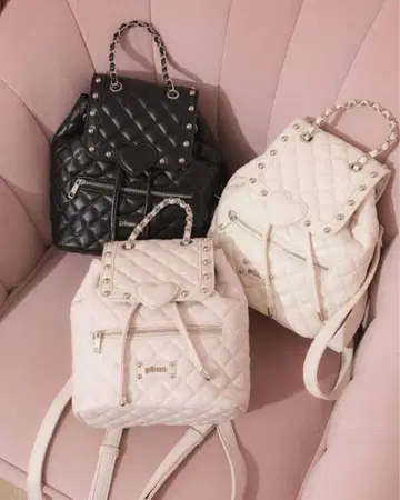 pium 프론트 하트 퀼팅 백팩 핑크