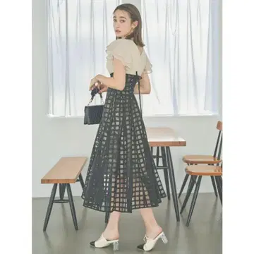 dazzlin 시어 체크 코르셋 원피스