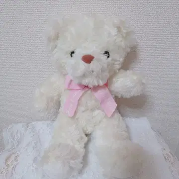 화이트 화이트 곰 봉제 인형 핑크 리본 Rose Bear