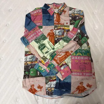 Desigual 컬러풀 패치워크 긴팔 셔츠 L 사이즈